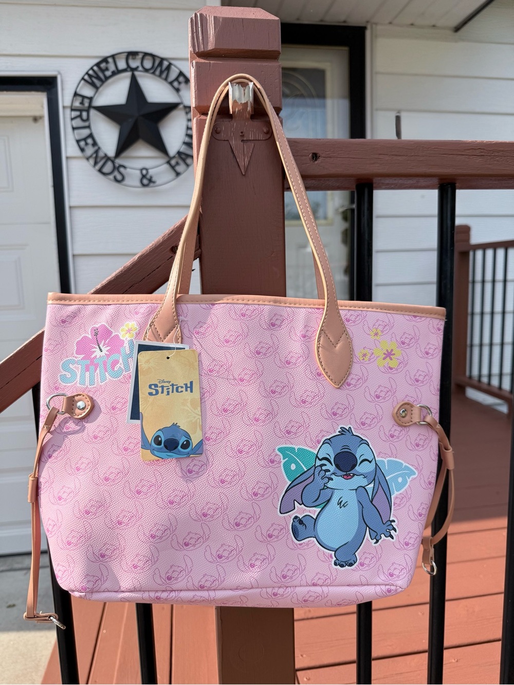 Disney Pink Stitch Tote with Tan Trim - NWT